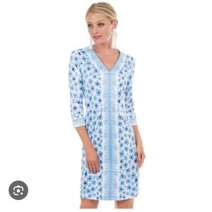 Gretchen Scott  Blue and White office Dress V neck size M